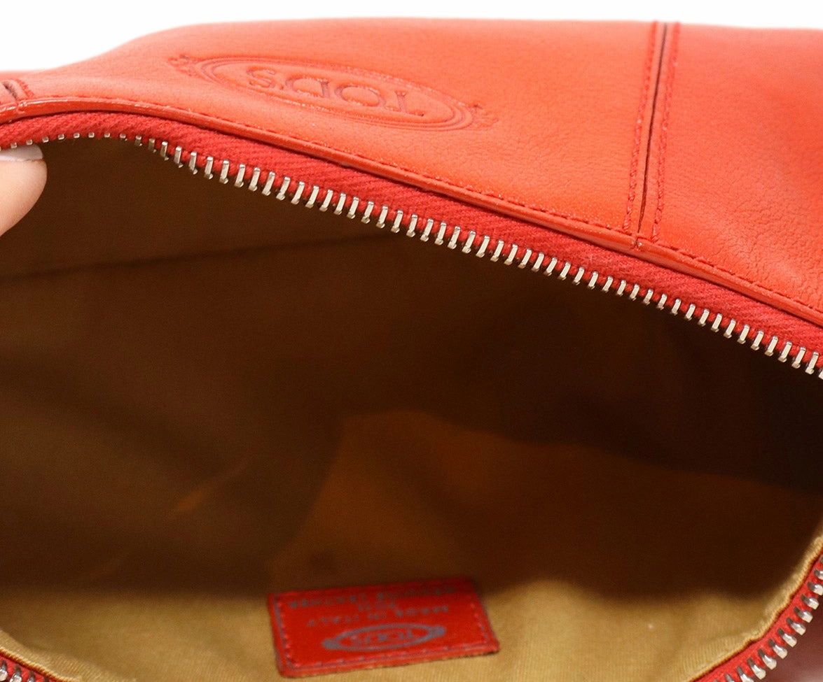 Tod's Red Leather Baguette Shoulder Bag