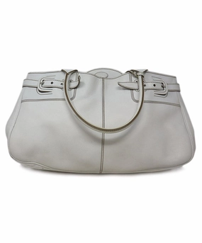 Tod's White Leather Brown Stitching Shoulder Bag