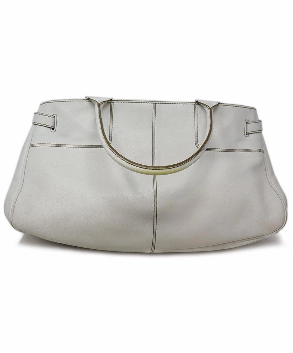 Tod's White Leather Brown Stitching Shoulder Bag