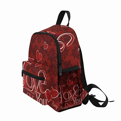 Toddler Backpack Retro Valentines Day Red Heart Love You Mini Preschool Bag for Unisex Kids