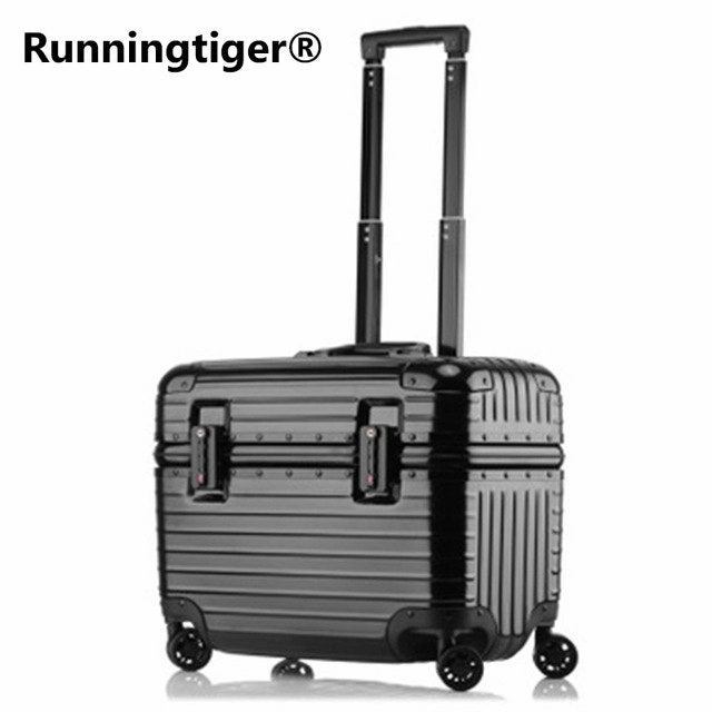 Top Fashion Business Travel Rolling Luggage Aluminum Suitcase 18 Inch Computer Trolley Case Abs