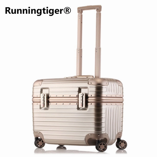 Top Fashion Business Travel Rolling Luggage Aluminum Suitcase 18 Inch Computer Trolley Case Abs