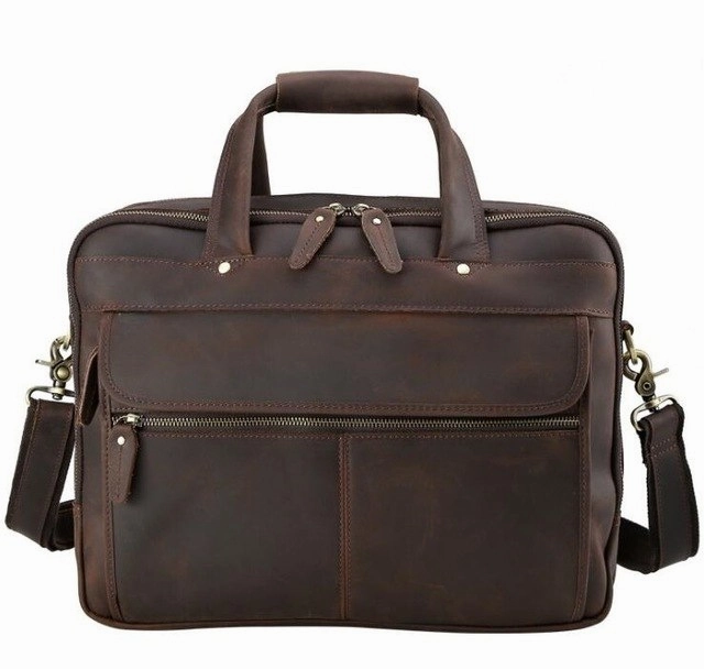 Top Grade Male Mens Vintage Real Crazy Horse Leather Briefcase Messenger Shoulder Portfolio 15''