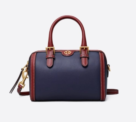 Tory Burch Monogram Two-Tone Barrel Leather Crossbody Bag