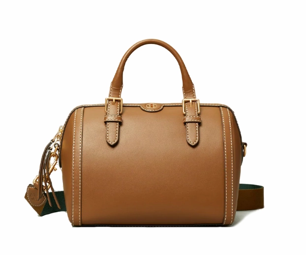 Tory Burch Monogram Two-Tone Barrel Leather Crossbody Bag