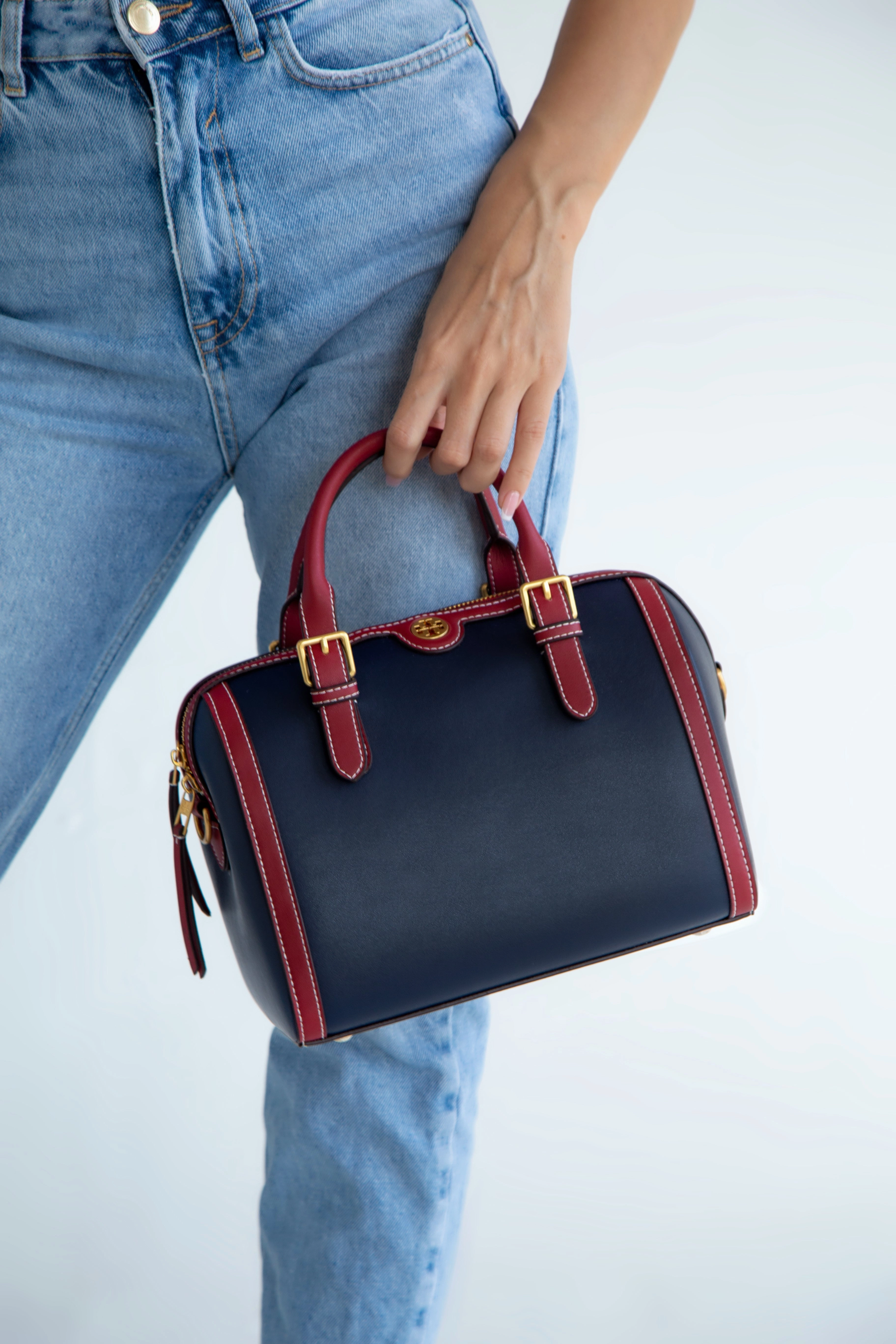 Tory Burch Monogram Two-Tone Barrel Leather Crossbody Bag