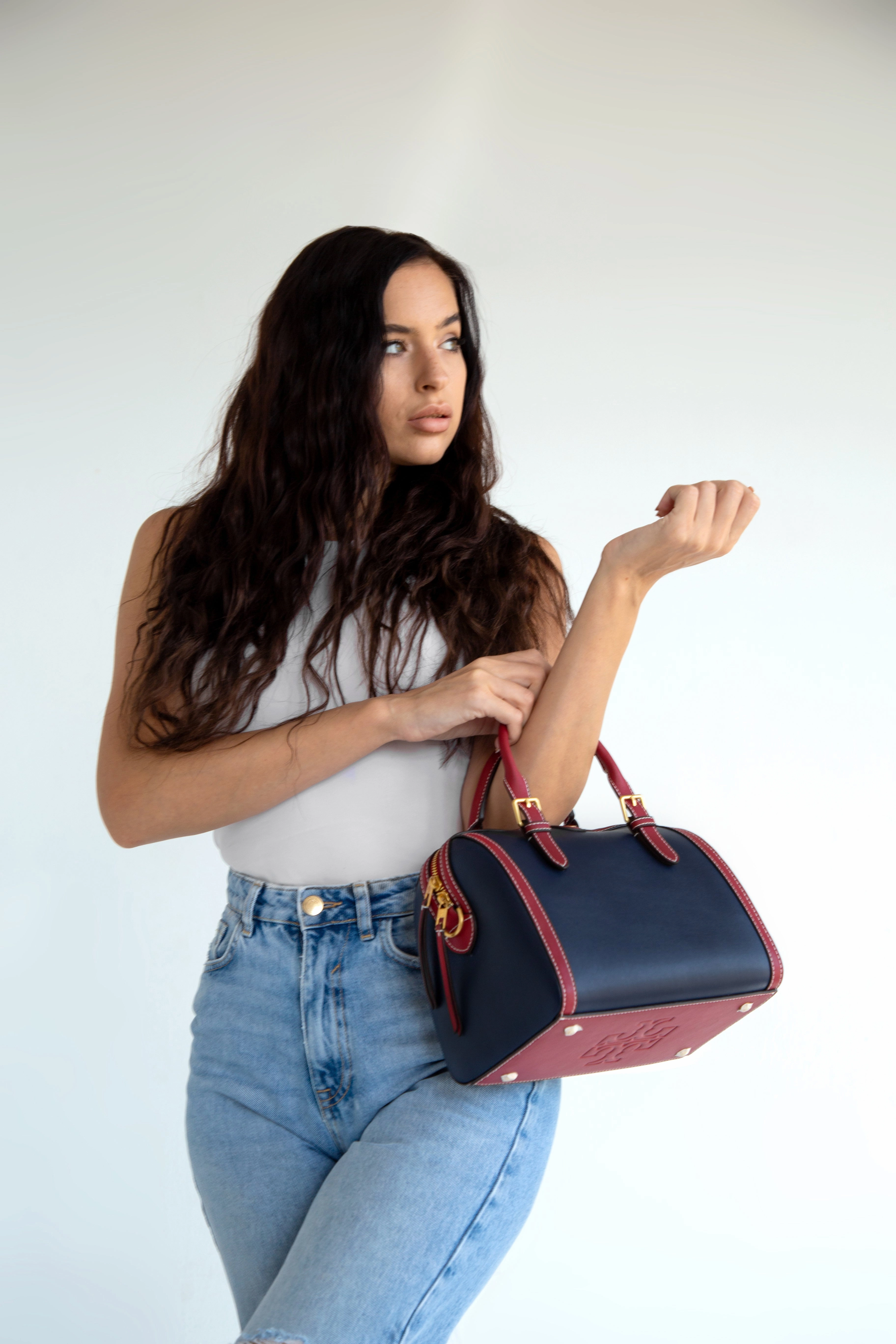 Tory Burch Monogram Two-Tone Barrel Leather Crossbody Bag