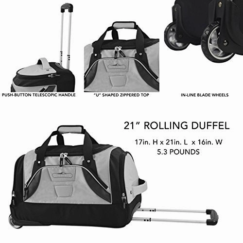 TPRC 21" "Adventure" Rolling Duffel Constructed with Honeycomb Designed RIP-STOP Material Includes Dual Side Pockets and Front Accessory Pocket, Gray Color Option