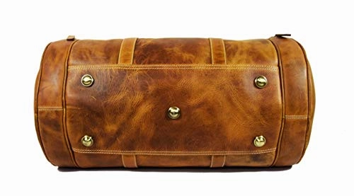 Travel Duffel Overnight Barrel Weekend Leather Bag by Aaron Leather (Brown)