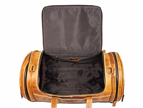 Travel Duffel Overnight Barrel Weekend Leather Bag by Aaron Leather (Brown)