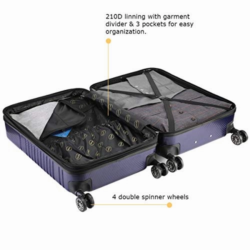Travel Joy Luggage Set Expandable Suitcase Carry On TSA Locks Lightweight Spinner Wheels ABS PC Premium Hardshell Luggage 20 24 28 inch 3 Piece Sets