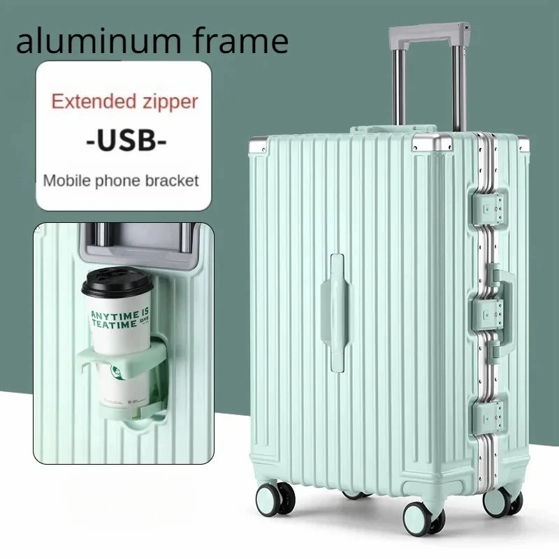 Travel Suitcase Aluminum Frame Luggage On Mute Universal Wheel Password Business Case Multifunction Carry-Ons Cabin Boarding bag
