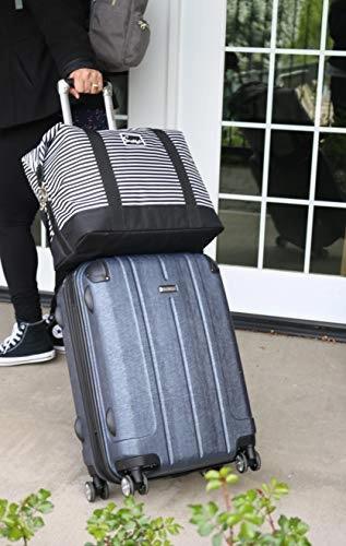 Travel Weekender Overnight Carry-on Shoulder Duffel Tote Bag (8" x 12" x 16 (Large), Black & White Stripes)