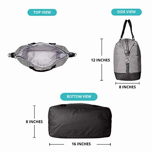 Travel Weekender Overnight Carry-on Shoulder Duffel Tote Bag (8" x 12" x 16 (Large), Black & White Stripes)