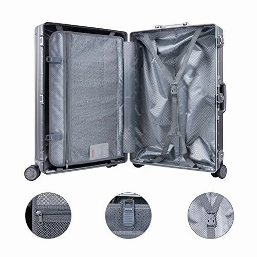 TRAVELKING All Aluminum Luggage Hard Shell Suitcase with Wheels Carry On Spinner Suitcase (Silver 20 Inch)
