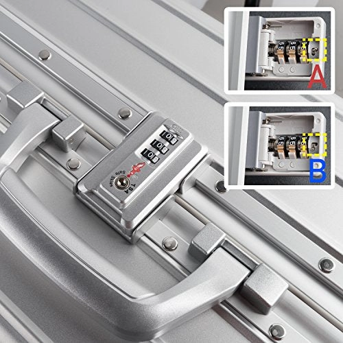 TRAVELKING All Aluminum Luggage Hard Shell Suitcase with Wheels Carry On Spinner Suitcase (Silver 20 Inch)