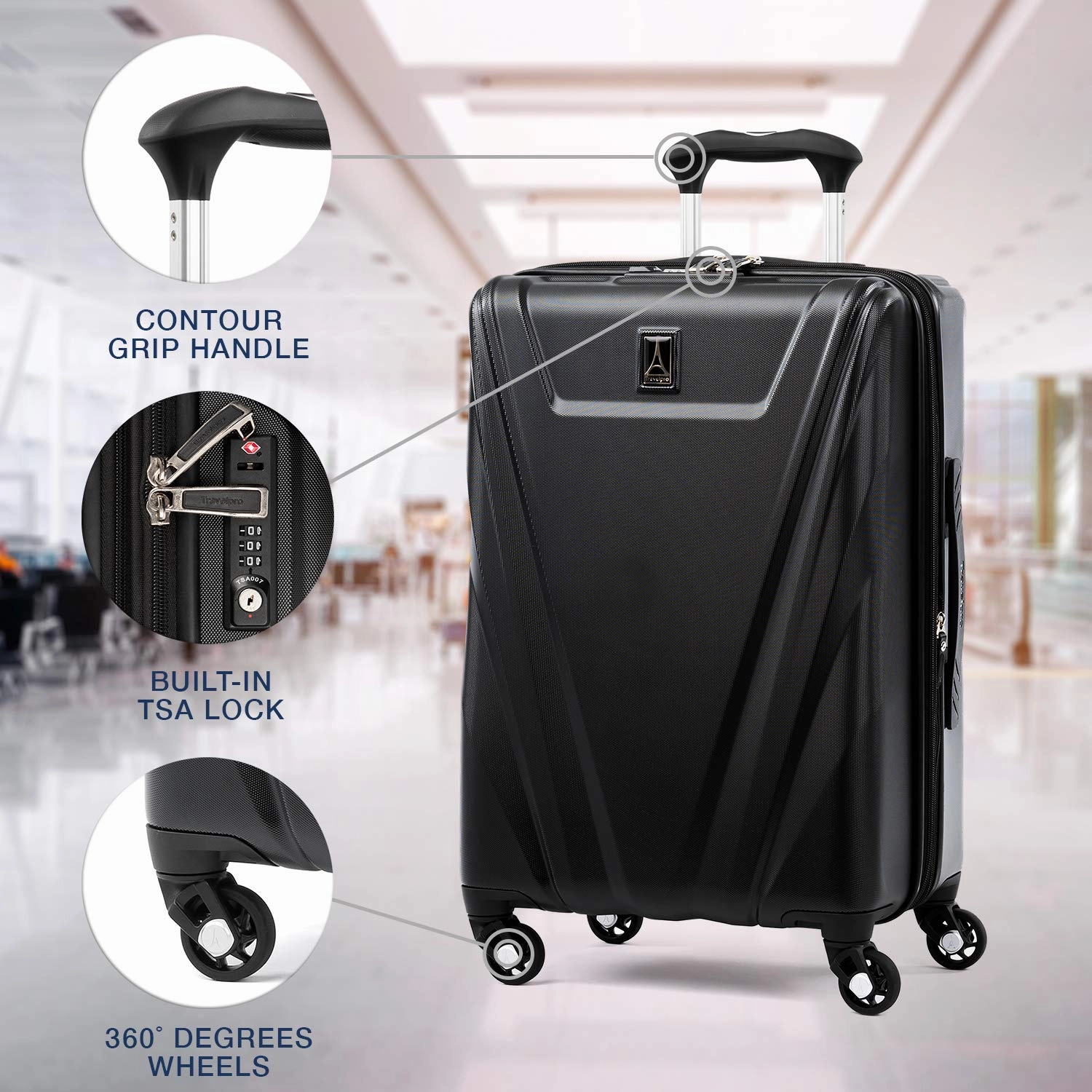 Travelpro Maxlite 5 Expandable Carry-on Spinner Hardside Luggage, Black
