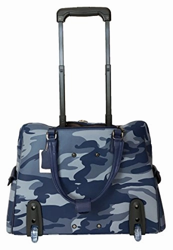 Trendy Flyer 20"L Computer/Laptop Bag Tote Duffel Rolling Wheel Case Purse Carry Camo Blue