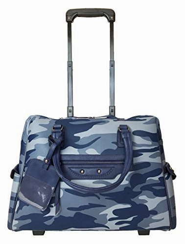 Trendy Flyer 20"L Computer/Laptop Bag Tote Duffel Rolling Wheel Case Purse Carry Camo Blue