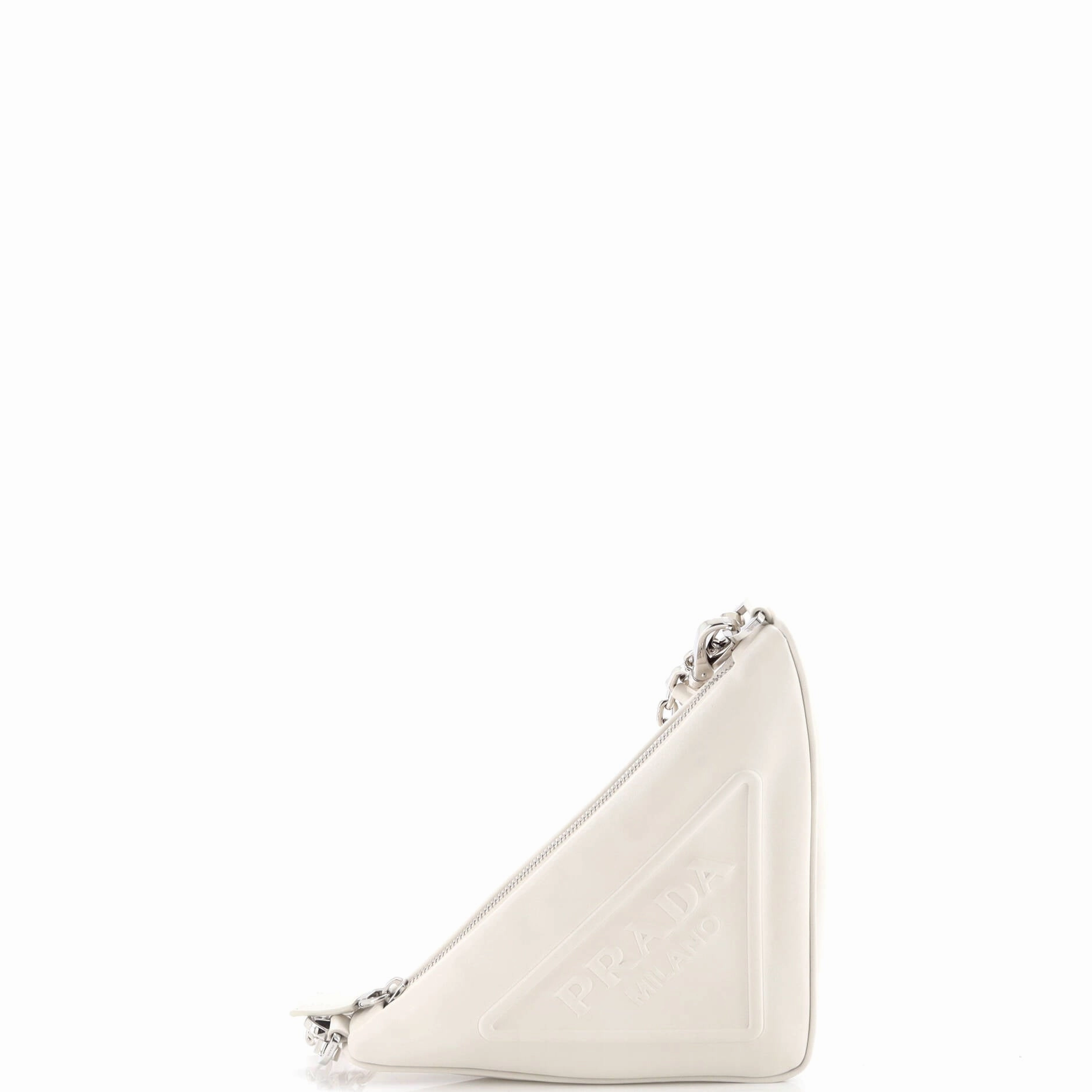 Triangle Logo Zip Chain Crossbody Bag Embossed Leather Small