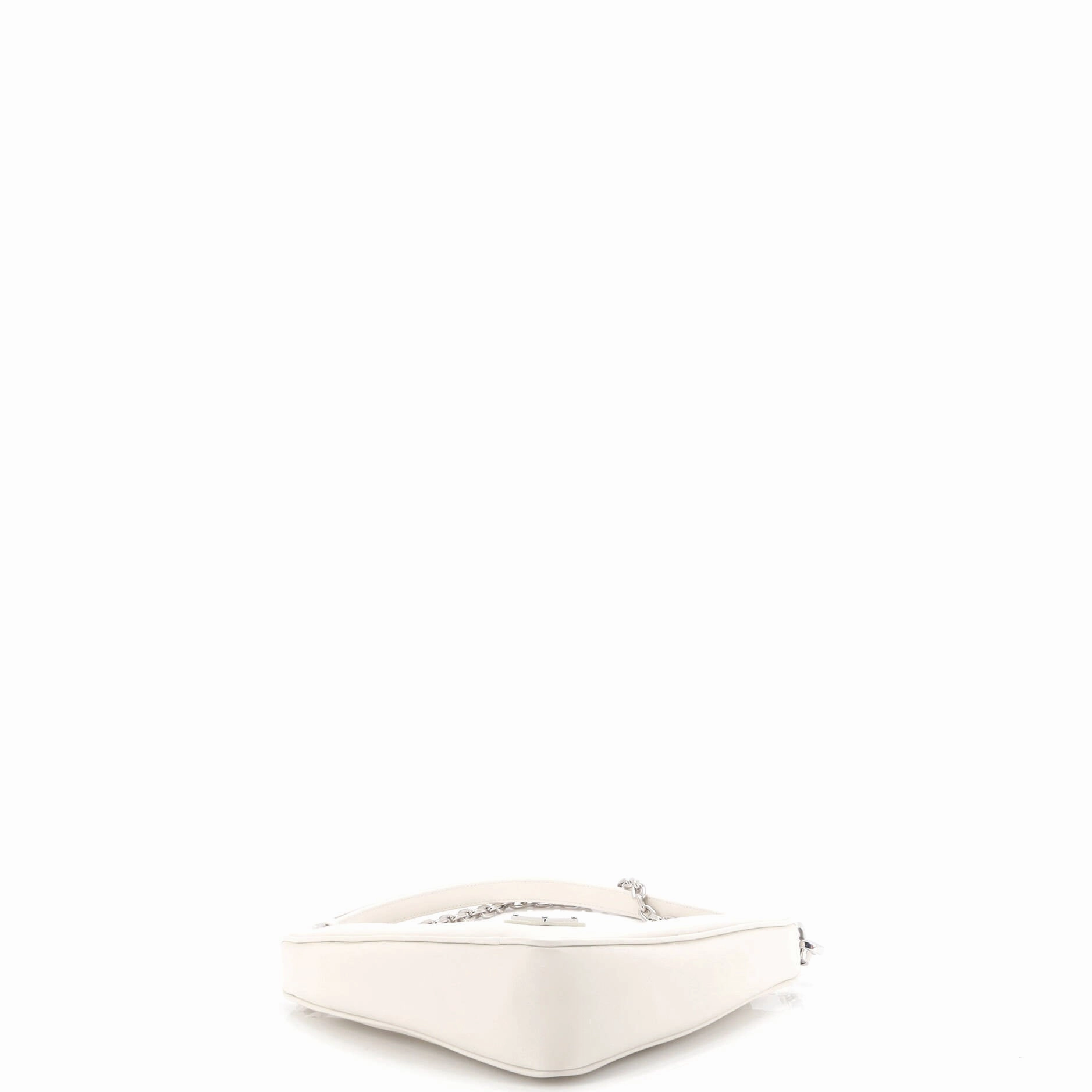 Triangle Logo Zip Chain Crossbody Bag Embossed Leather Small
