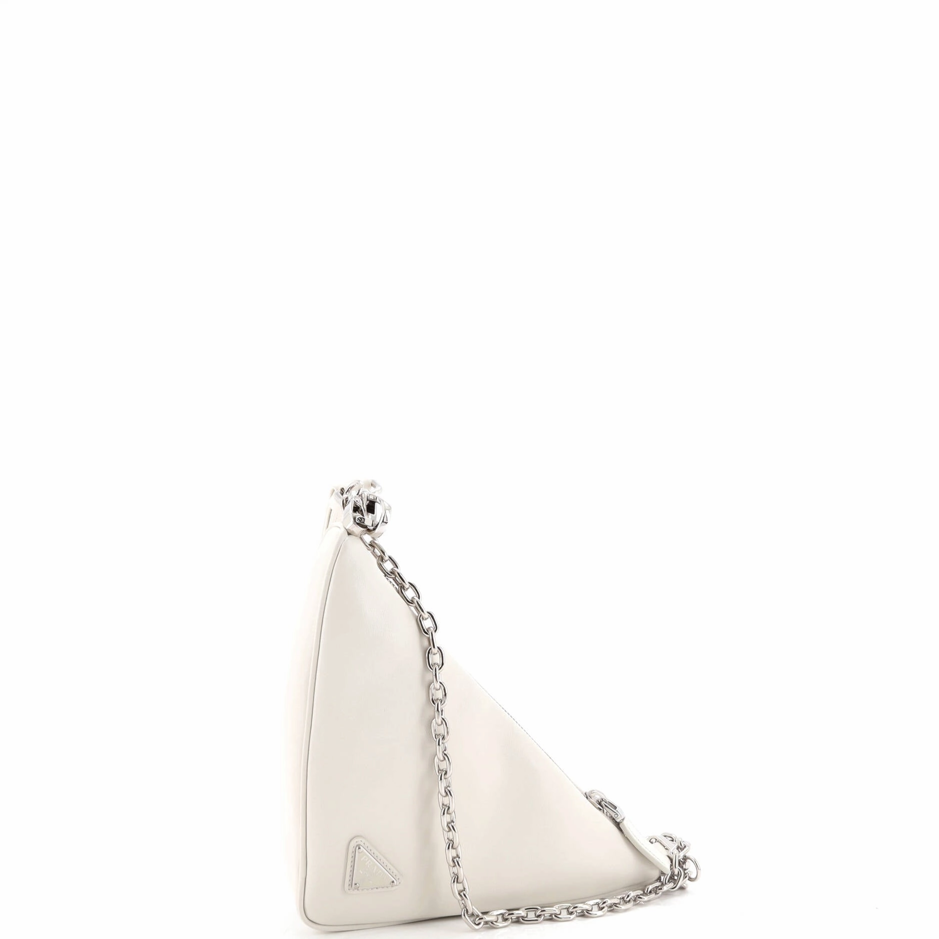 Triangle Logo Zip Chain Crossbody Bag Embossed Leather Small