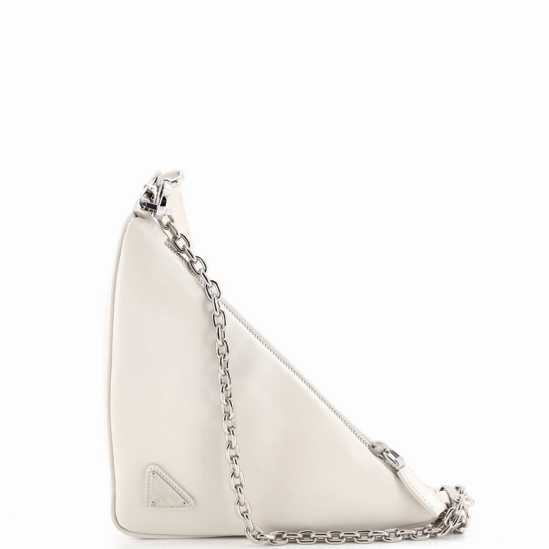 Triangle Logo Zip Chain Crossbody Bag Embossed Leather Small