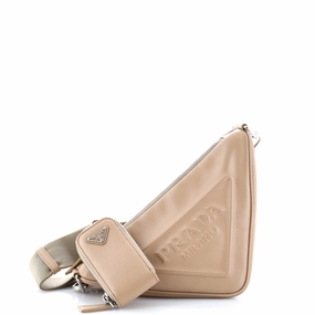 Triangle Logo Zip Crossbody Bag Leather Small