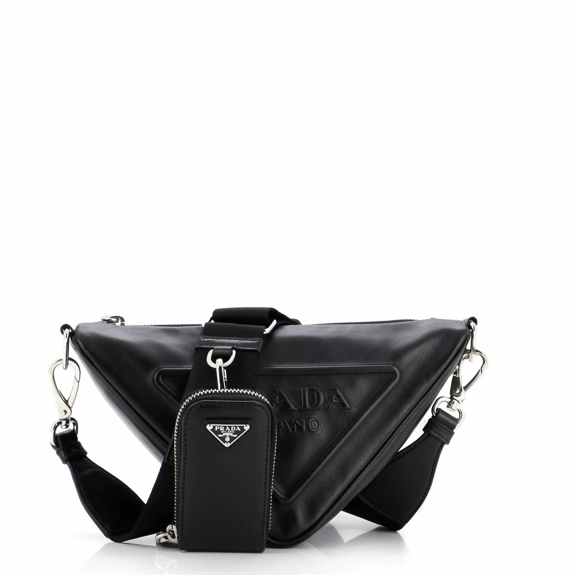 Triangle Logo Zip Crossbody Bag Leather Small