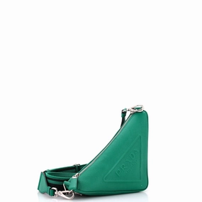 Triangle Logo Zip Crossbody Bag Saffiano Leather Small