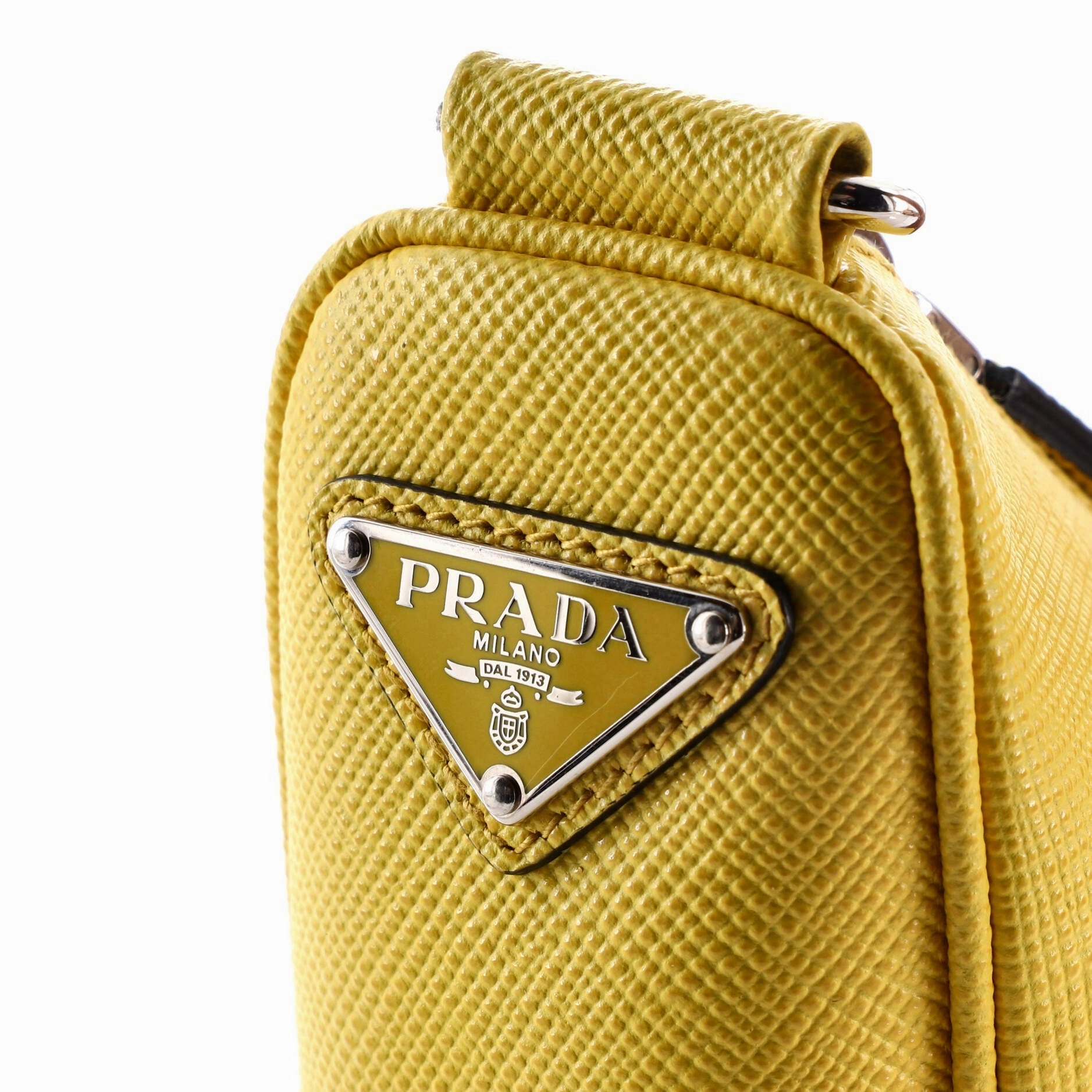 Triangle Logo Zip Crossbody Bag Saffiano Leather Small