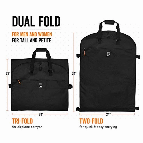 Trifold 66 Inch Women Travel Garment Bag With 7 pockets | Extra Long Wedding Dress, Formal, Evening, Ball Gown | Hanging, Breathable, Foldable | Full Length Traveling Carry On for Clothes