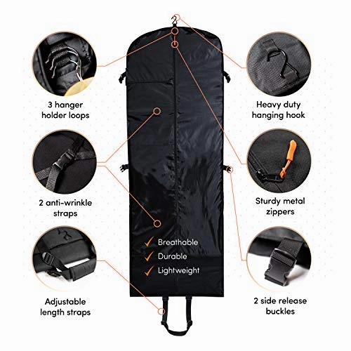 Trifold 66 Inch Women Travel Garment Bag With 7 pockets | Extra Long Wedding Dress, Formal, Evening, Ball Gown | Hanging, Breathable, Foldable | Full Length Traveling Carry On for Clothes