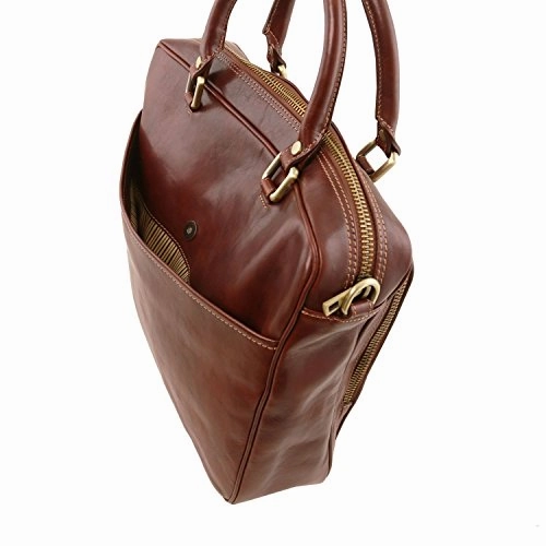 Tuscany Leather Pisa Leather Laptop Briefcase With Front Pocket - Tl141660 (Dark Brown)