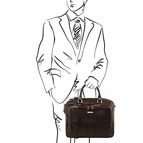 Tuscany Leather Pisa Leather Laptop Briefcase With Front Pocket - Tl141660 (Dark Brown)