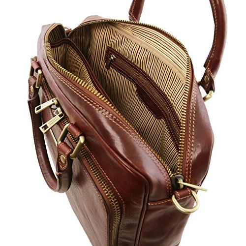 Tuscany Leather Pisa Leather Laptop Briefcase With Front Pocket - Tl141660 (Dark Brown)