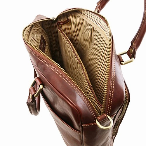 Tuscany Leather Pisa Leather Laptop Briefcase With Front Pocket - Tl141660 (Dark Brown)