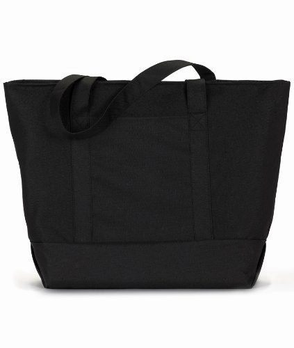 Ultraclub Zippered Polyester Tote Bag - Black/ Black