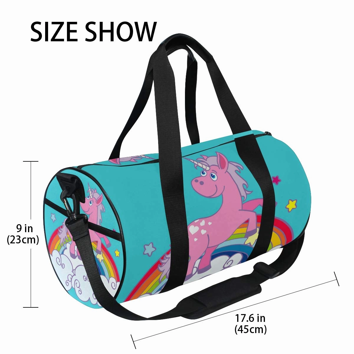 Unicorn On Rainbow Duffel Bag,Canvas Travel Bag for Gym Sports and Overnight