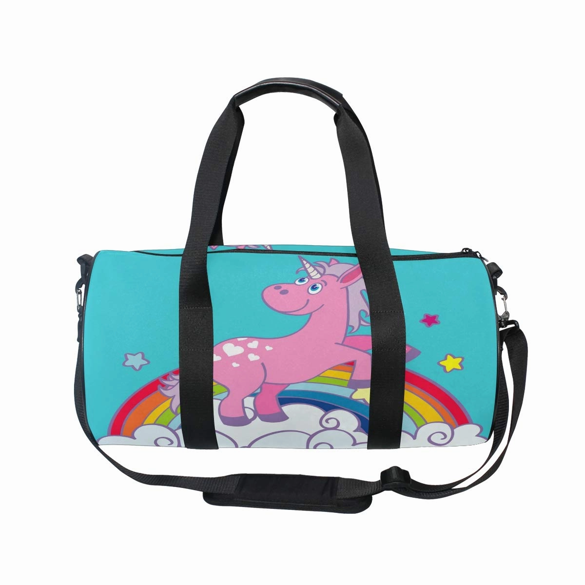 Unicorn On Rainbow Duffel Bag,Canvas Travel Bag for Gym Sports and Overnight