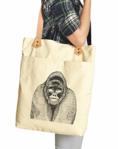 Unisex Gorilla-1 Print 100% Cotton Canvas Leather Straps Laptop Backpack Was_34