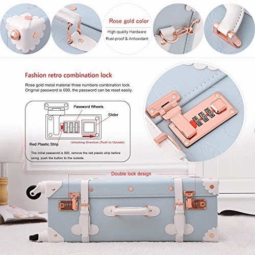 Unitravel Vintage Suitcase Retro PU Trunk Rolling Spinner Lightweight Luggage