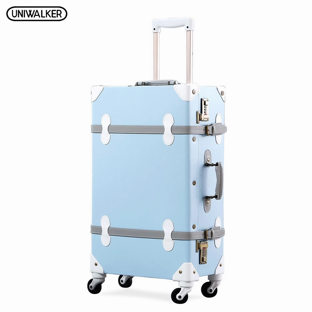 Uniwalker 20''22''24''26'' Pu Leather Vintage Rolling Luggage Trolley Travel Bag Retro Suitcase