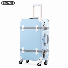 Uniwalker 20''22''24''26'' Pu Leather Vintage Rolling Luggage Trolley Travel Bag Retro Suitcase