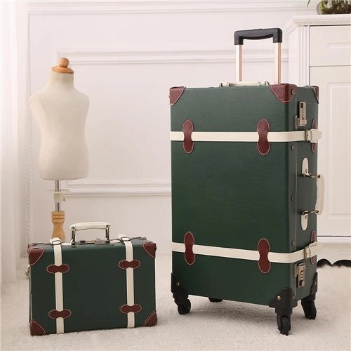 Uniwalker 20''22''24''26'' Pu Leather Vintage Rolling Luggage Trolley Travel Bag Retro Suitcase