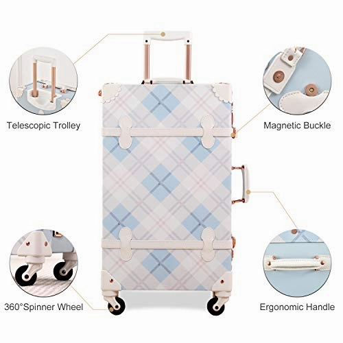 UNIWALKER Vintage Suitcase Set 20 inch Carry on Spinner Luggage with 12 inch Handbag for Women