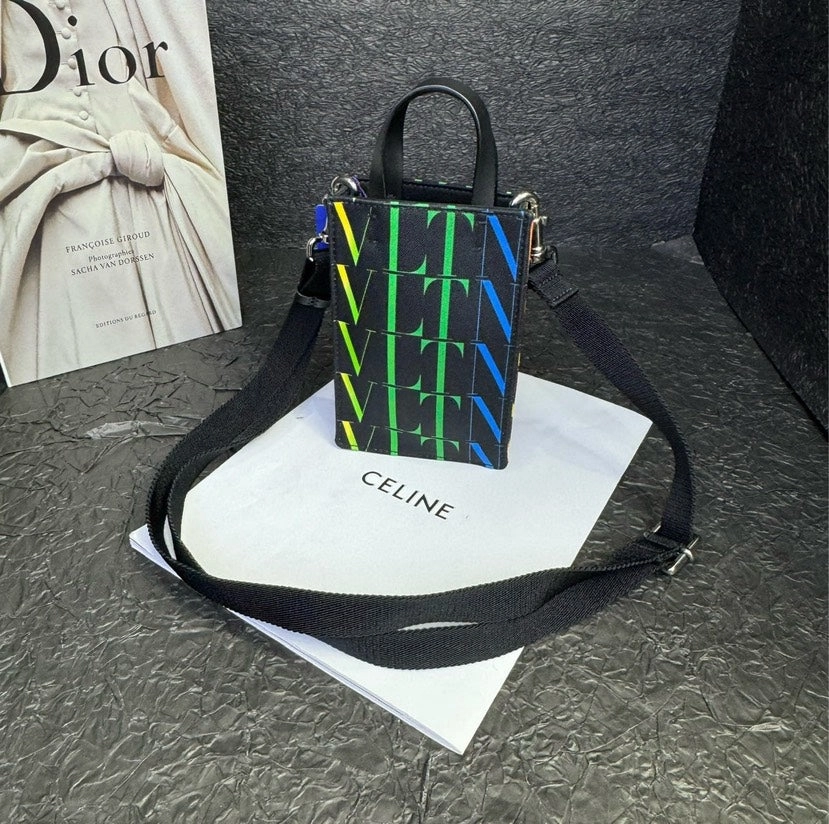 Valentino Black Full Logo Mobile Phone Crossbody Bag