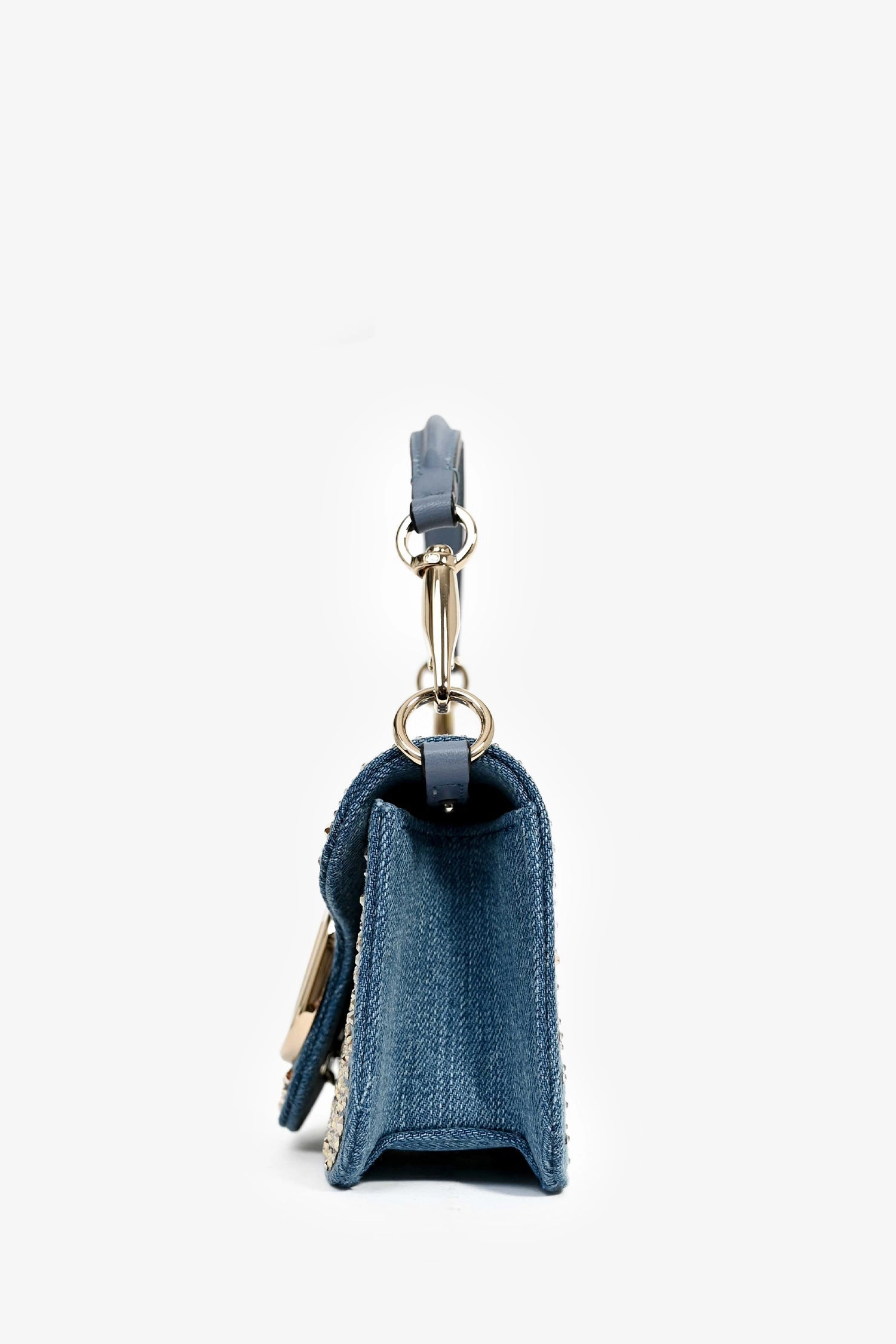 Valentino Blue Denim Crystal Studded V Logo Small 'Loco' Shoulder Bag