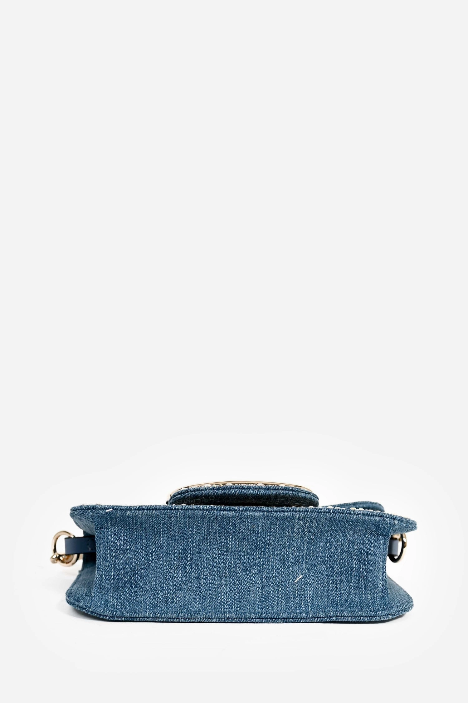 Valentino Blue Denim Crystal Studded V Logo Small 'Loco' Shoulder Bag