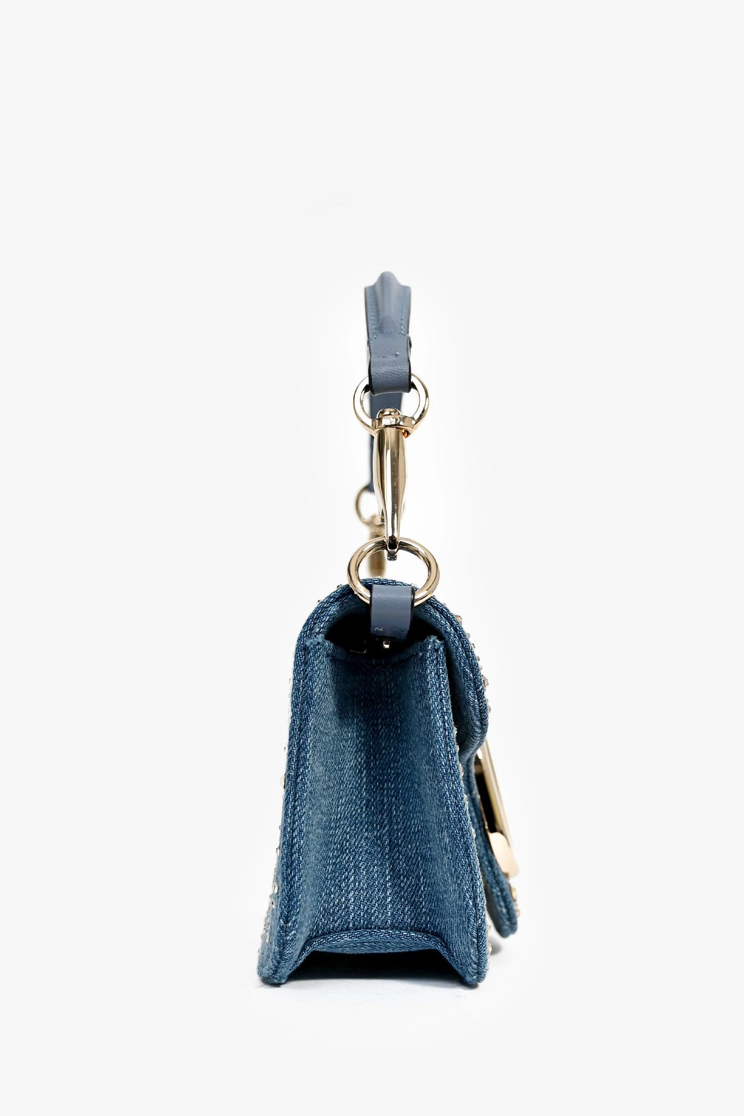 Valentino Blue Denim Crystal Studded V Logo Small 'Loco' Shoulder Bag